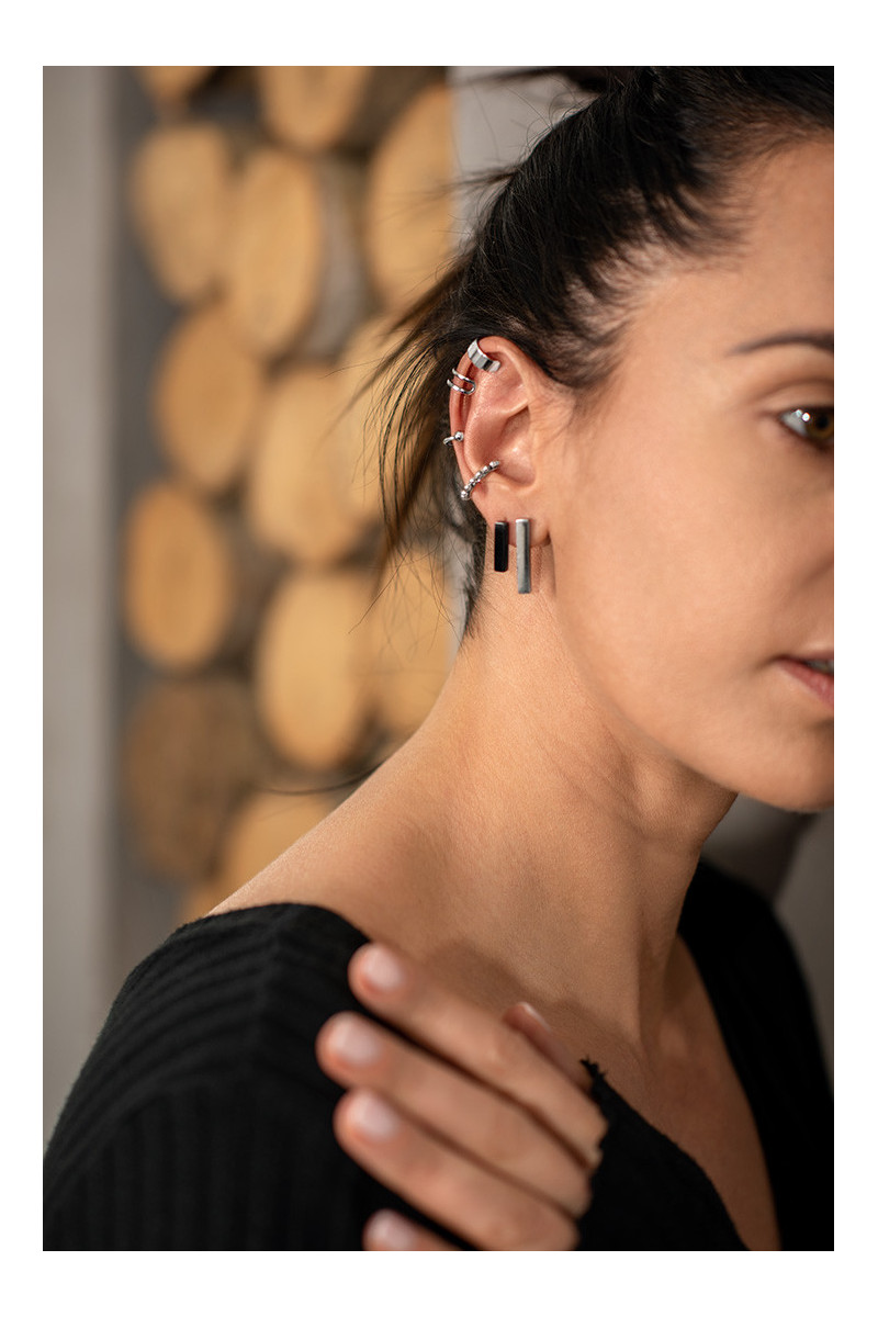 Gold-plated and black stainless steel earrings in rectangular design