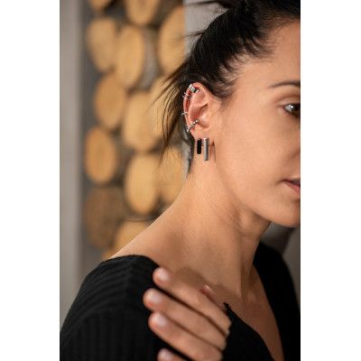 Stainless steel earrings in silver and black, rectangular design 2