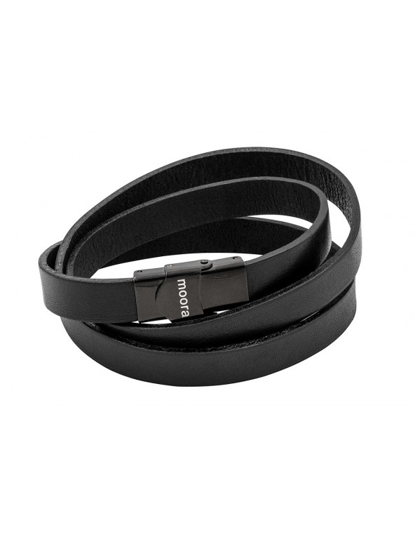 Black leather bracelet with stainless steel charms