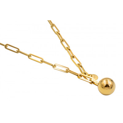 Gold-plated stainless steel choker with large links and decorative sphere
