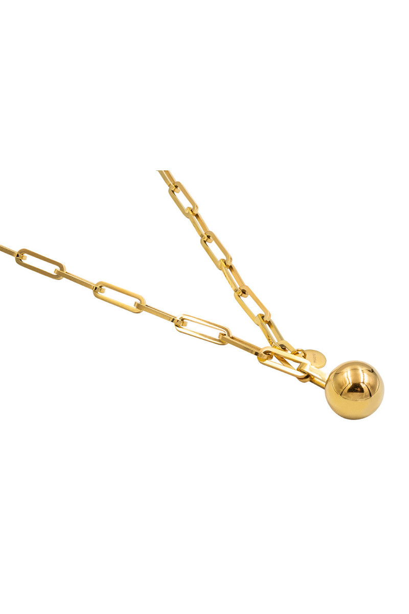 Gold-plated stainless steel choker with large links and decorative sphere