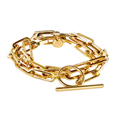 Gold-plated stainless steel bracelet with large links wrapped three times
