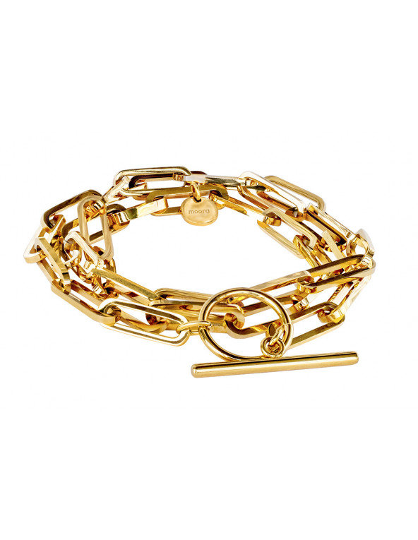 Gold-plated stainless steel bracelet with large links wrapped three times