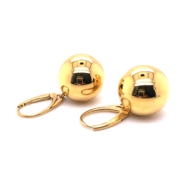 Gold-plated silver and stainless steel ball earrings in golden shade