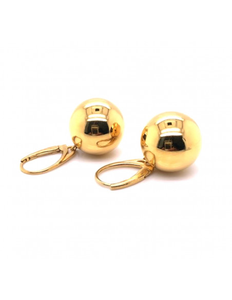 Gold-plated silver and stainless steel ball earrings in golden shade