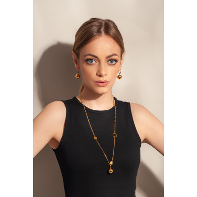 Gold-plated silver and stainless steel ball earrings in golden shade 2