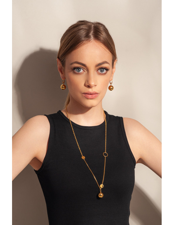 Gold-plated silver and stainless steel ball earrings in golden shade