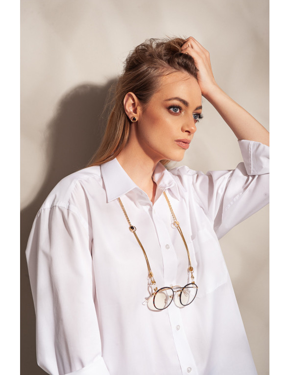 Gold-plated stainless steel earrings with black detail, minimalist design