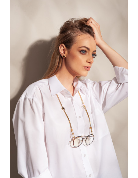 Gold-plated stainless steel earrings with black detail, minimalist design