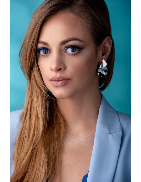 Crumpled stainless steel plate stud earrings