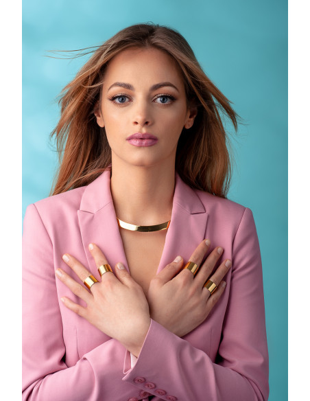 Wide gold-plated stainless steel band ring