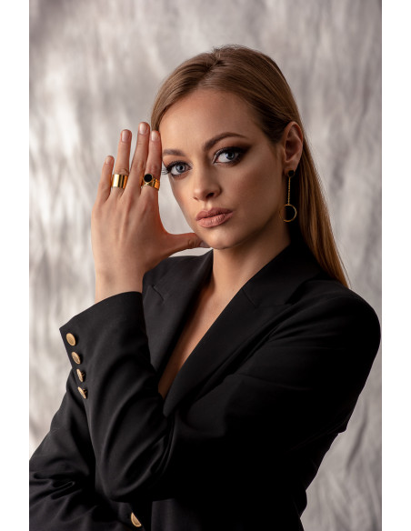 2-in-1 gold-plated stainless steel ring with black stone