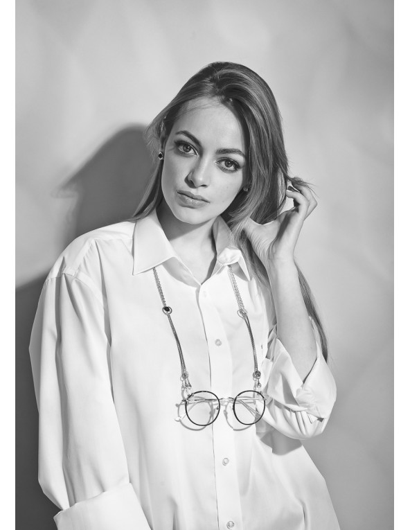 Stainless steel eyeglass chain with white pearls and pendants