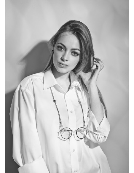 Stainless steel eyeglass chain with white pearls and pendants