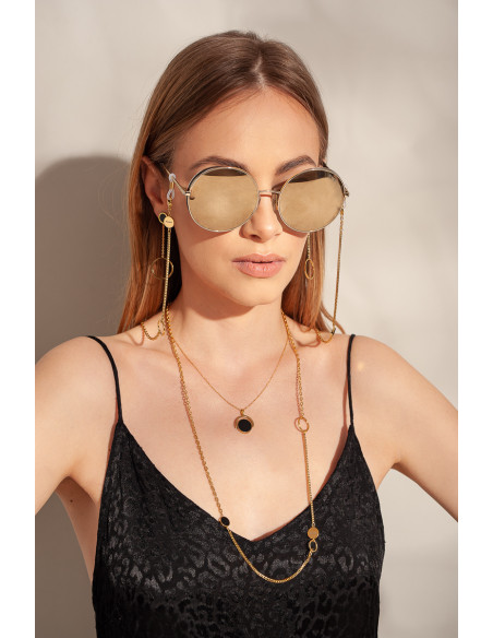 Gold-plated eyeglass chain with decorative charms