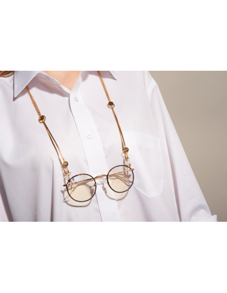 Gold-plated eyeglass chain with decorative charms