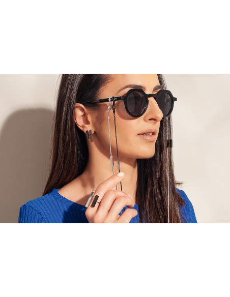 Silver stainless steel eyeglass chain with charms