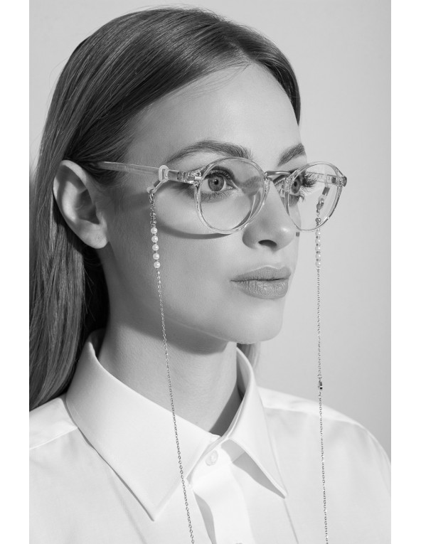 Stainless steel eyeglass chain with white pearls and pendants