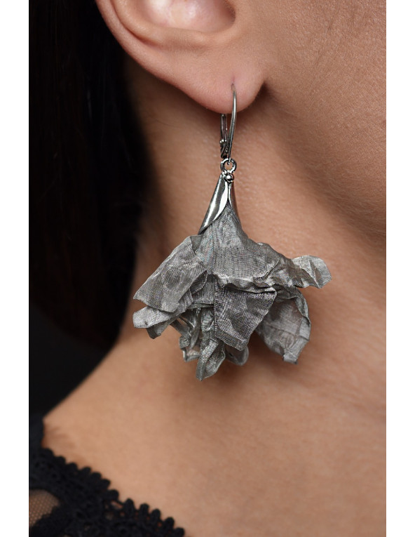 Earrings made of steel mesh and 925 silver - elegant, handmade.