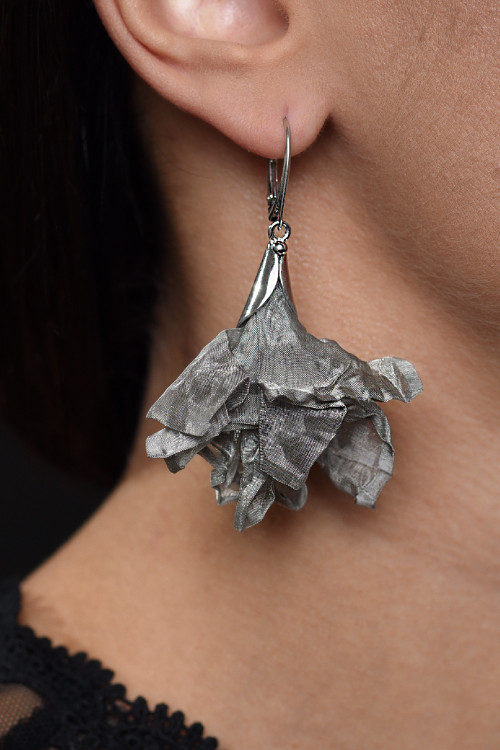 Earrings made of steel mesh and 925 silver - elegant, handmade.
