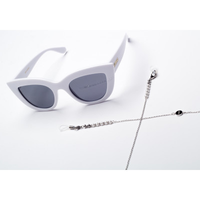 Stainless steel eyeglass chain with white pearls and pendants