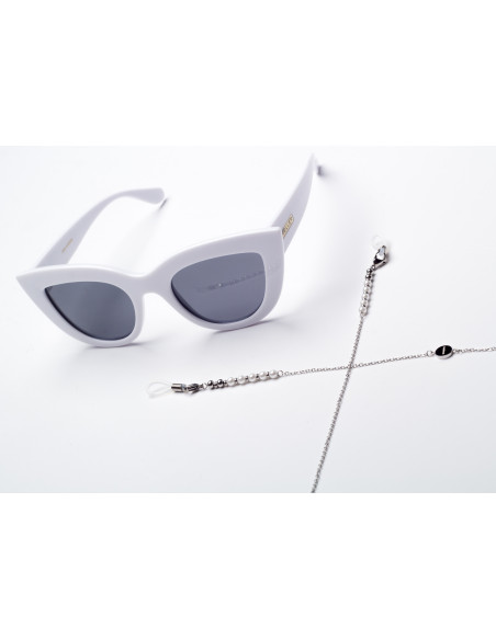 Stainless steel eyeglass chain with white pearls and pendants