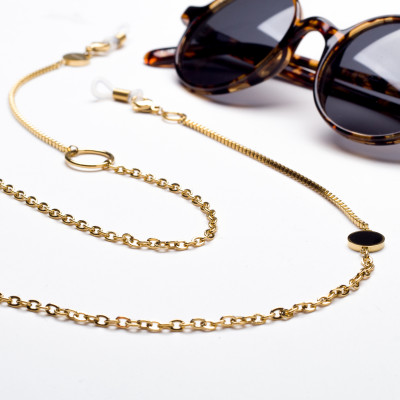 Gold-plated eyeglass chain with decorative charms
