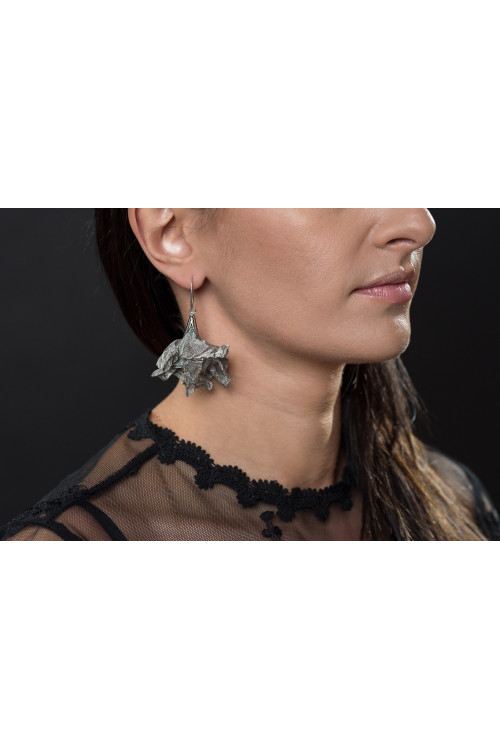 Earrings made of steel mesh and 925 silver - elegant, handmade.