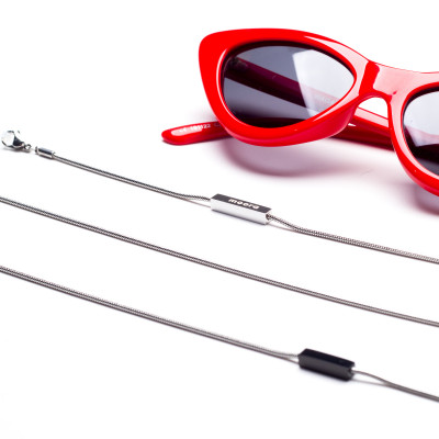 Silver stainless steel eyeglass chain with charms