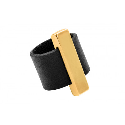 Ring made of leather and gold-plated stainless steel – black and gold, handmade