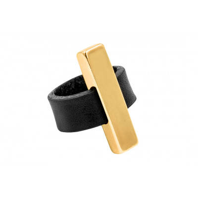 Ring made of leather and gold-plated stainless steel – black and gold, handcrafted