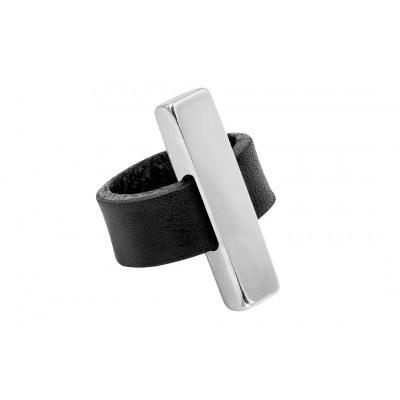 Ring made of leather and stainless steel – wide, black, and handcrafted