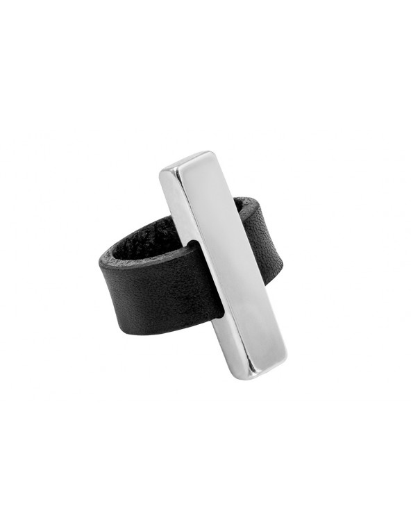 Ring made of leather and stainless steel – wide, black, and handcrafted