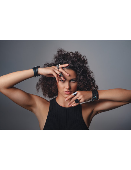 Ring made of leather and stainless steel – wide, black, and handcrafted