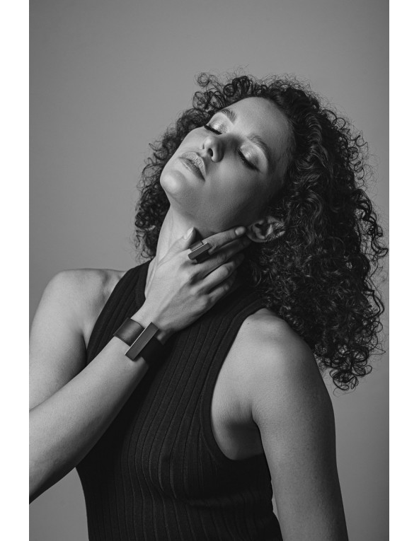 Ring made of leather and matte stainless steel – wide, black, and handcrafted