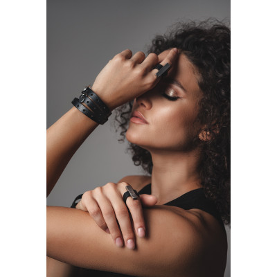 Black ring made of leather and matte stainless steel – handmade 2