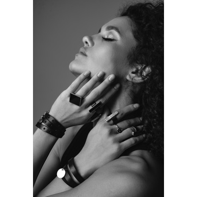 Black leather bracelet with gold charms and adjustable clasp 2