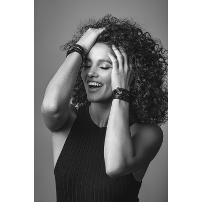 Black leather bracelet with stainless steel charms 2