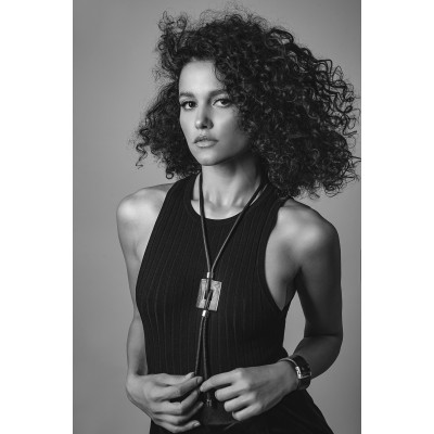 Leather necklace with matte square 2