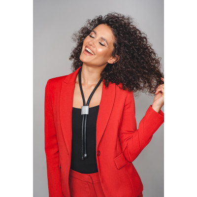 Black leather necklace with adjustable shiny stainless steel slider 2