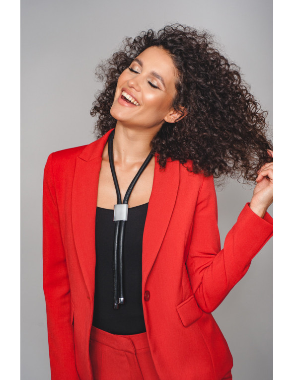 Black leather necklace with adjustable shiny stainless steel slider