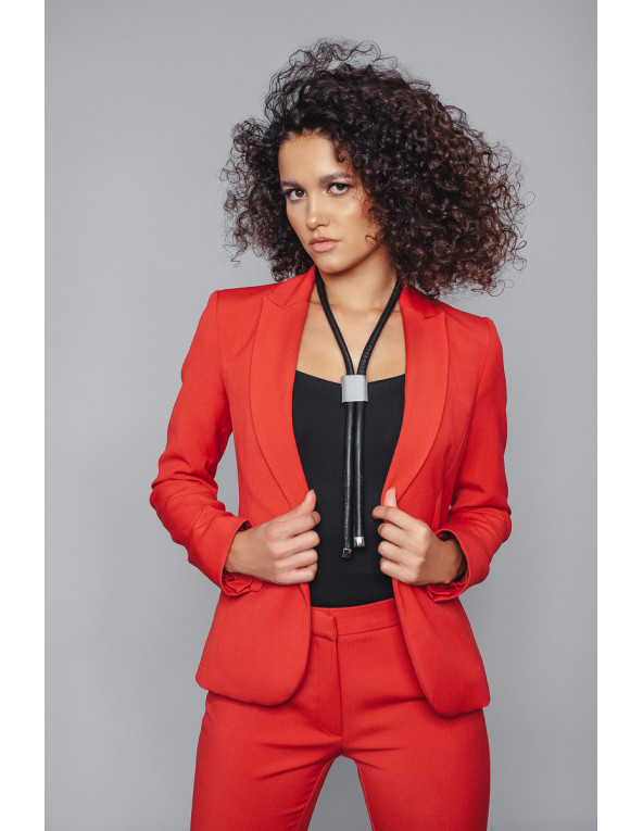 Black leather necklace with adjustable shiny stainless steel slider