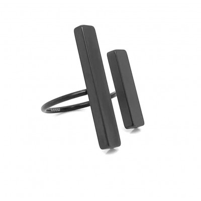 Adjustable ring made of black matte stainless steel.