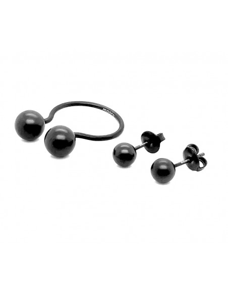Black stainless steel ball earrings