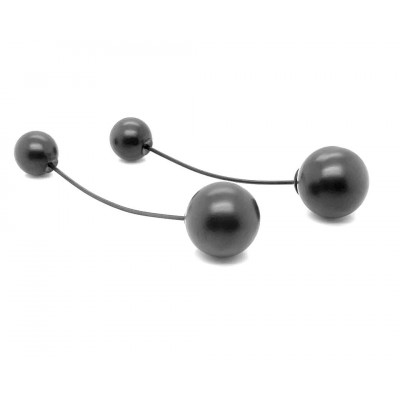Matte black stainless steel earrings with two decorative spheres