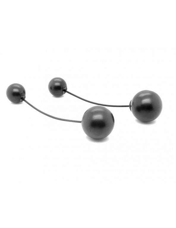 Matte black stainless steel earrings with two decorative spheres