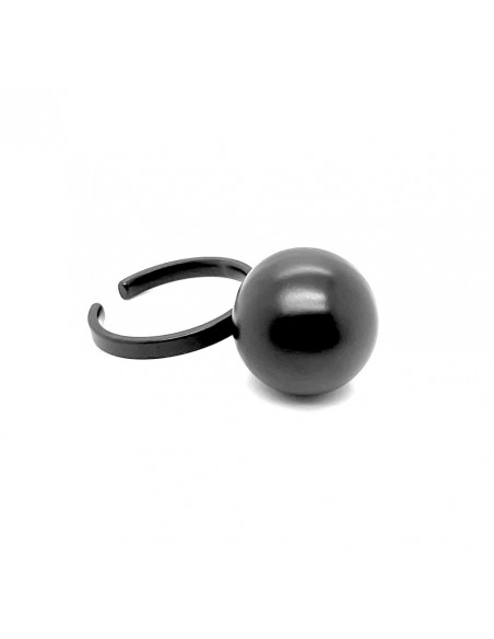 Stainless steel ring with large 16 mm matte black ball