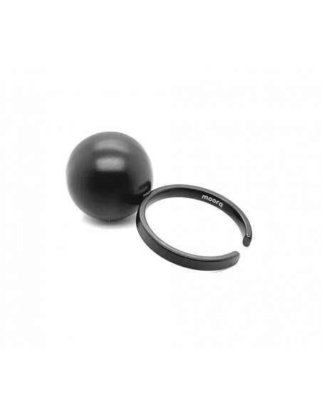 Stainless steel ring with large 16 mm matte black ball