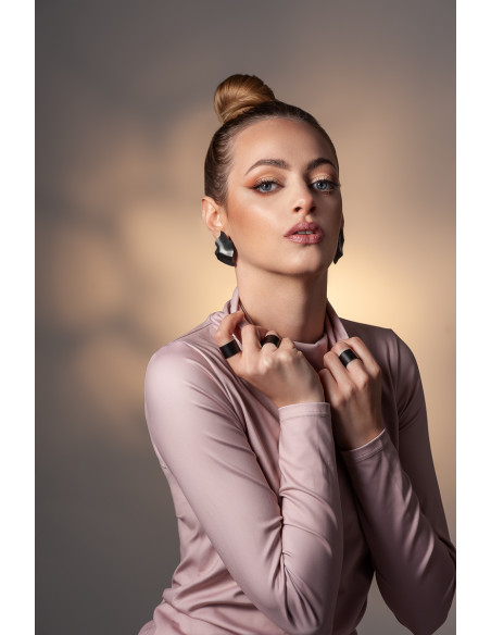 Matte black stainless steel plate earrings