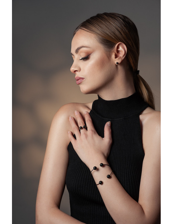 Black stainless steel ball earrings